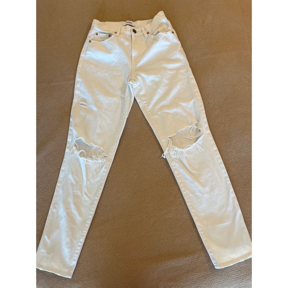 White Distressed‎ Ripped Jeans High Waisted Denim Pants